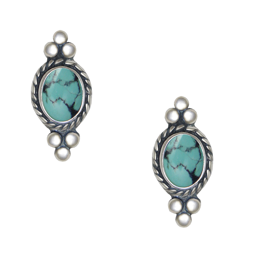 Sterling Silver Chinese Turquoise Post Stud Earrings